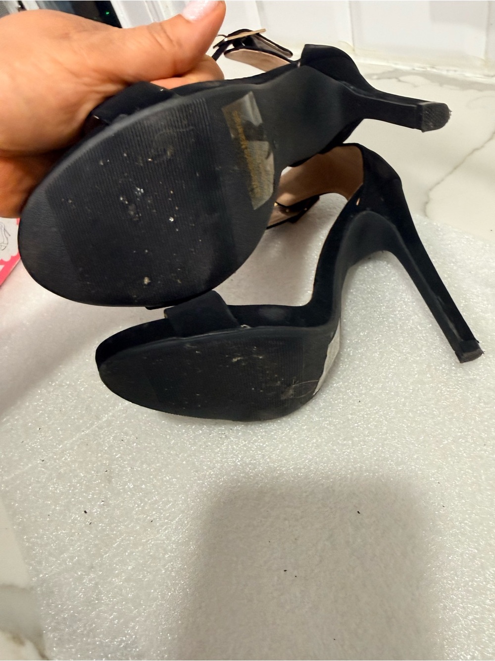 Glaze Black Suede Ankle-Strap Stiletto Heels - Picture 3 of 8